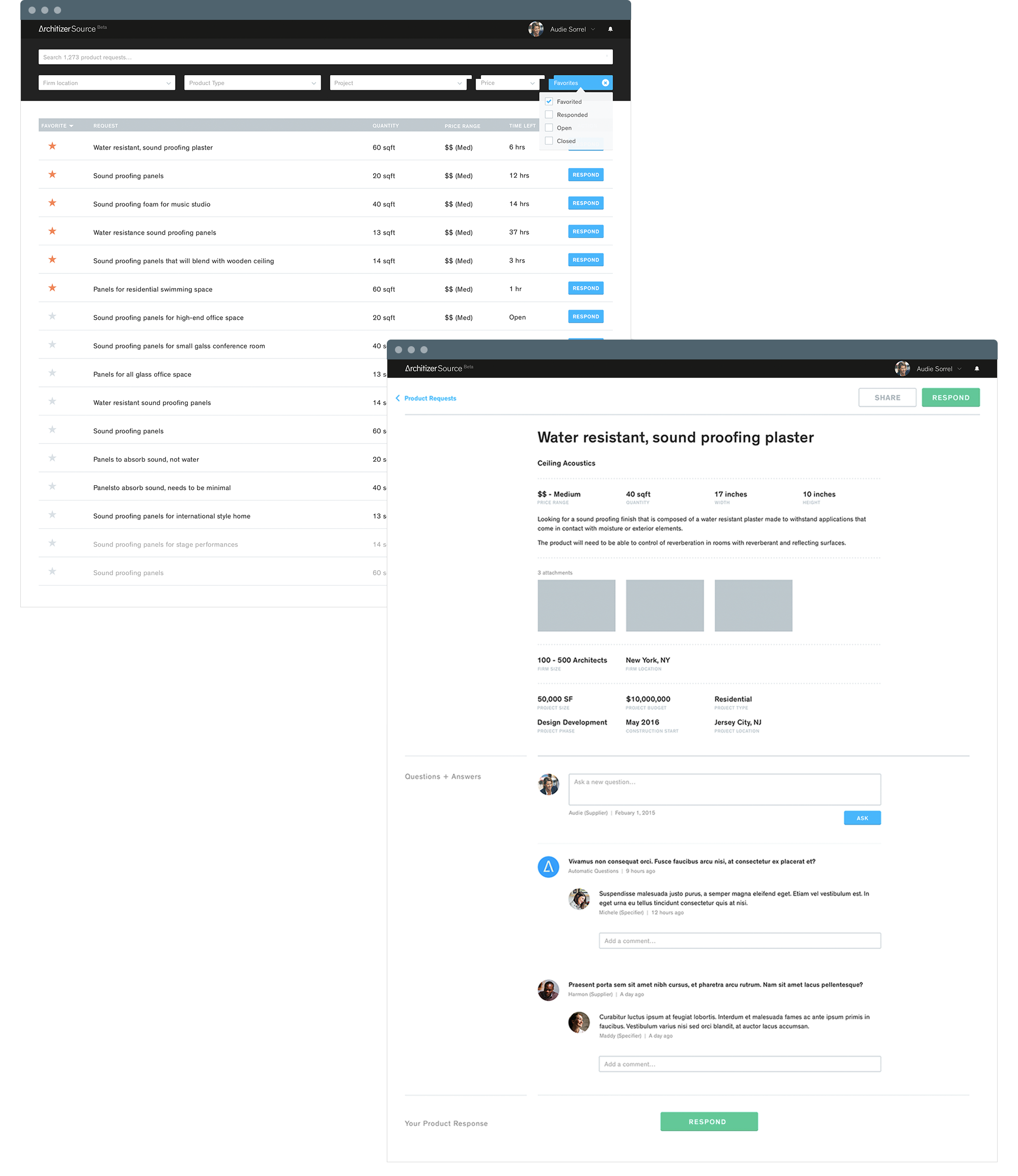 Supplier bid interface