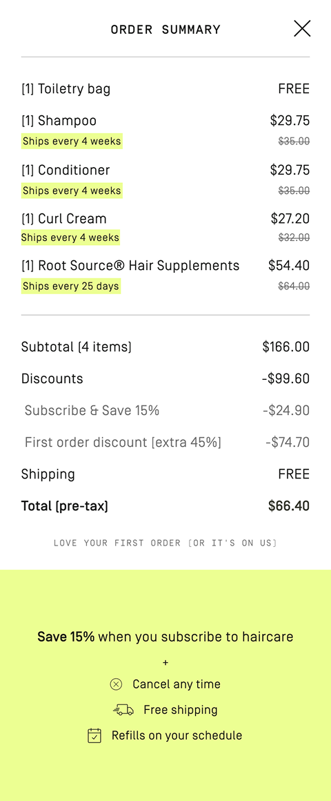 Order summary before