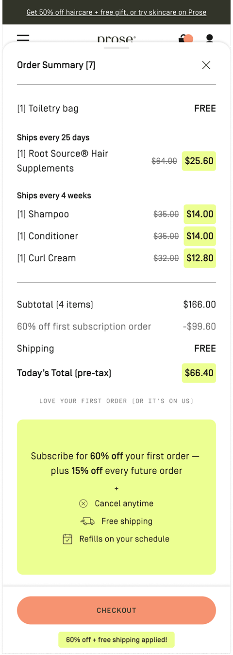 Order summary after