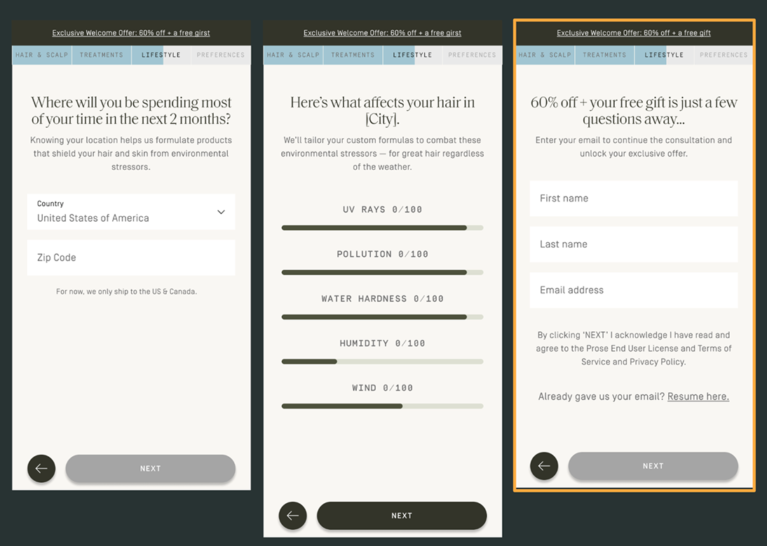Winning email capture position